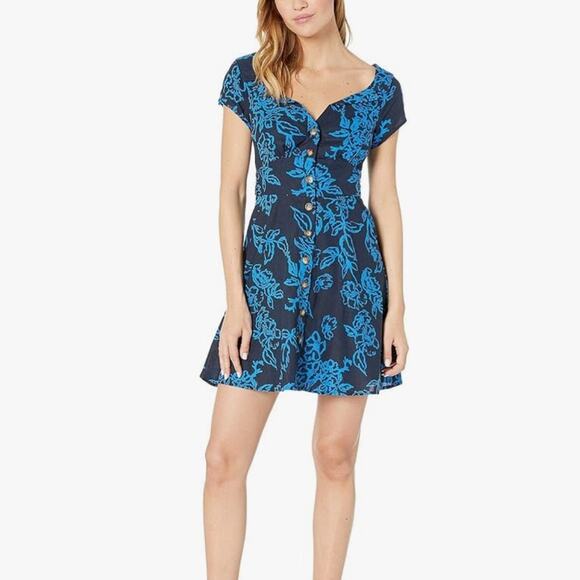 Free People A Thing Called Love Mini dress Navy Combo Size 0 - Picture 1 of 9
